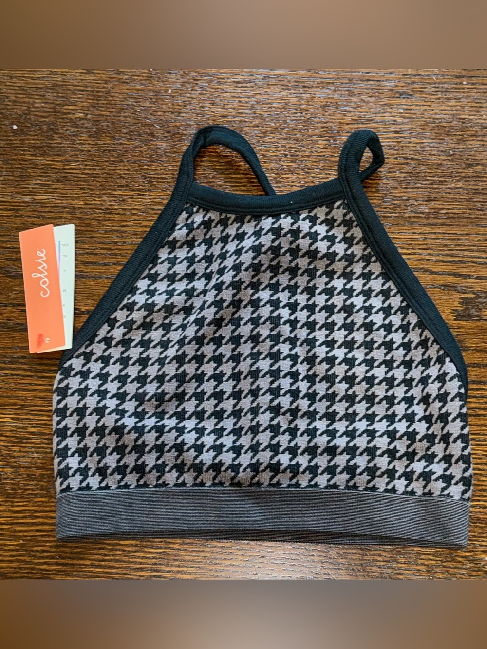 Colsie Black & Gray Houndstooth Halter Crop Top Sz XS (New w/ Tags)